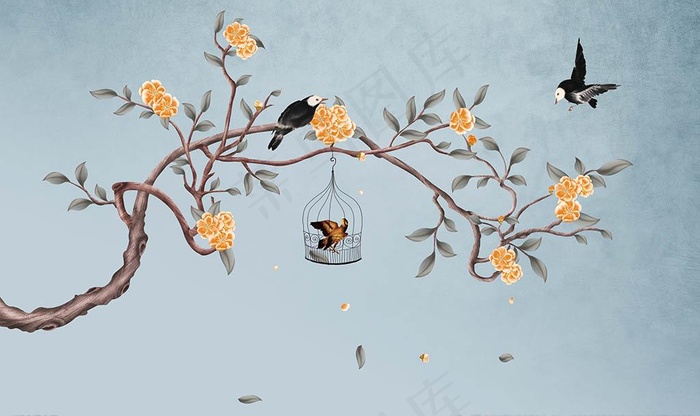 工笔花鸟图片(9071X5669(DPI:72))psd模版下载
