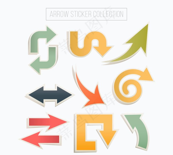 9款彩色箭头贴纸矢量素材图片