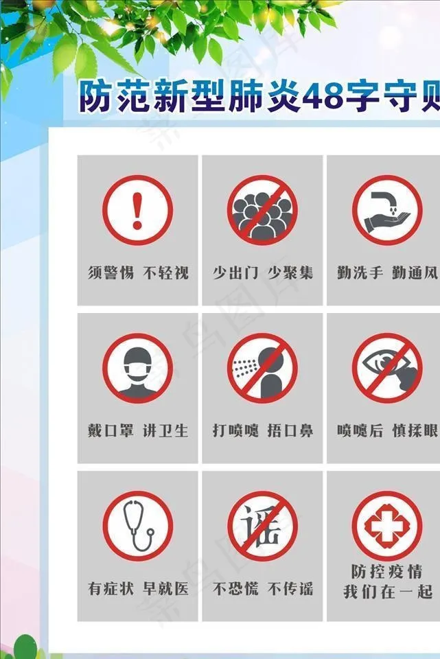 防范新型肺炎48字守则图片(210X297)cdr矢量模版下载