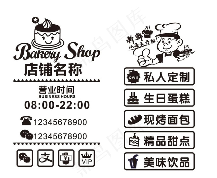 蛋糕店玻璃贴图片eps,ai矢量模版下载