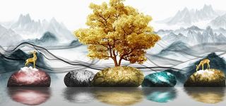 新中式意境山水大海石头装饰画图片