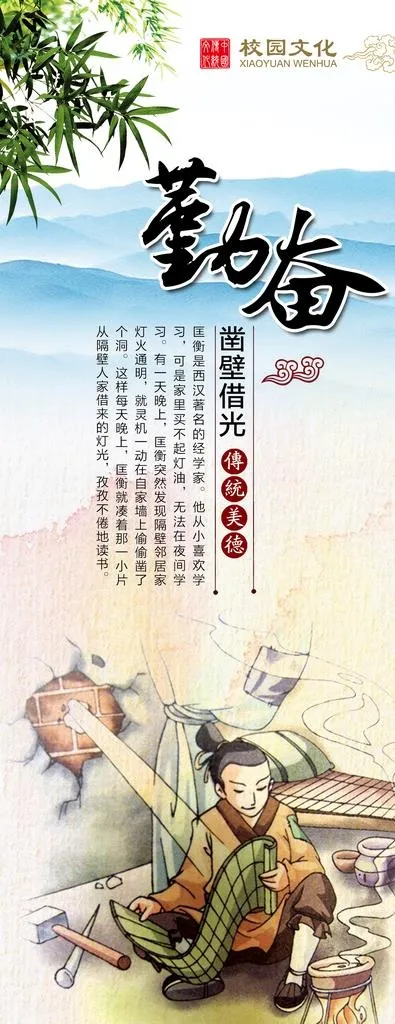 校园文化展板之勤奋图片(2362X5667(DPI:300))psd模版下载