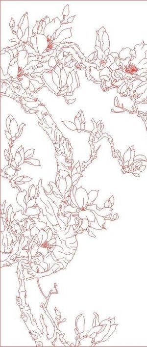 玉兰花开艺术玻璃白描图片