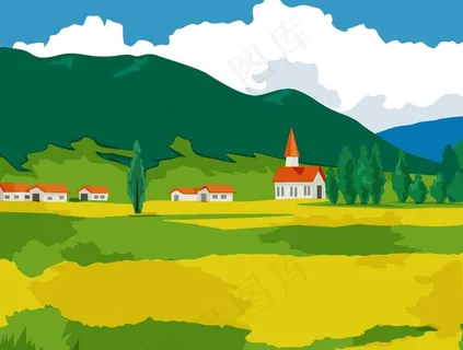 卡通天乡村风景图片