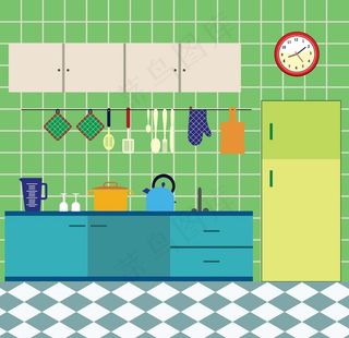 矢量厨房场景图图片