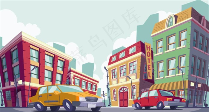 卡通城市超市插画图片