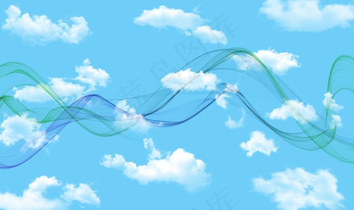 蓝天白云壁画图片