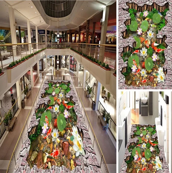 荷塘九鱼图荷花立体地板3D户外图片(8504X14173(DPI:72))psd模版下载