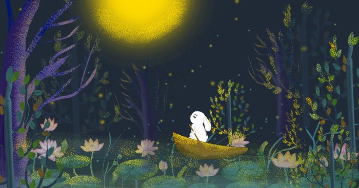 玉兔兔子月亮森林插画卡通可爱图片