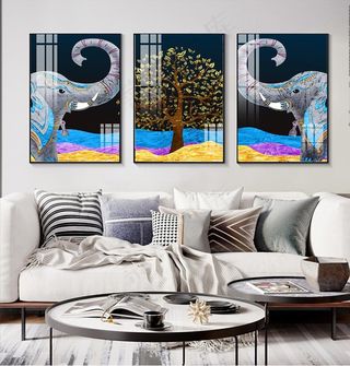 手绘奢华抽象大象珐琅彩装饰画图片