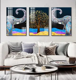 手绘奢华抽象大象珐琅彩装饰画图片