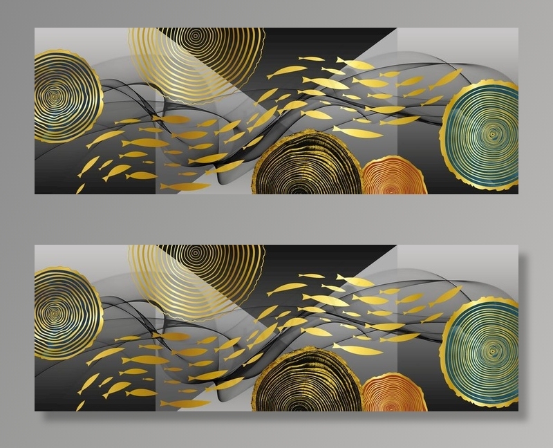新中式金色鎏金鱼群年轮装饰画图片(12598X4724(DPI:200))psd模版下载
