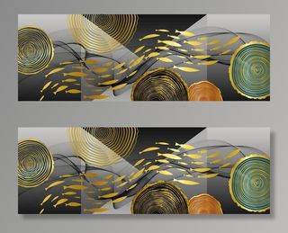 新中式金色鎏金鱼群年轮装饰画图片