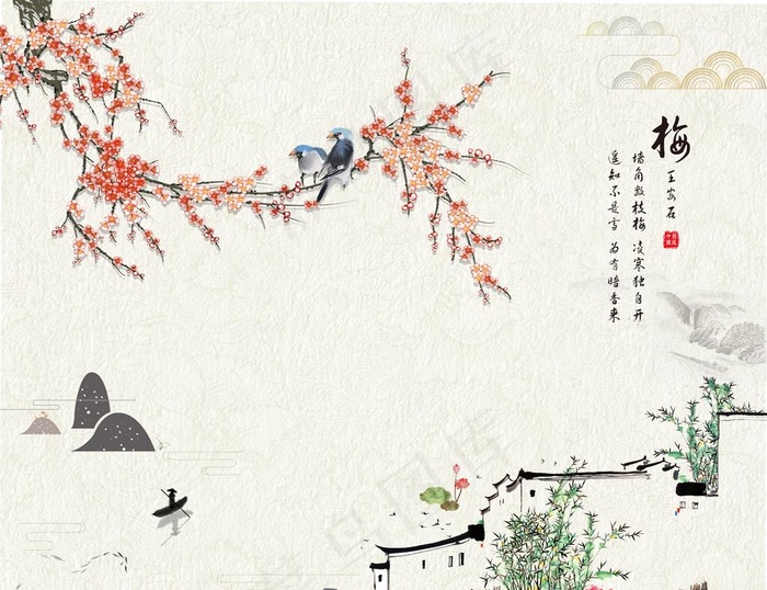 梅花背景图片(8504X6803(DPI:72))psd模版下载