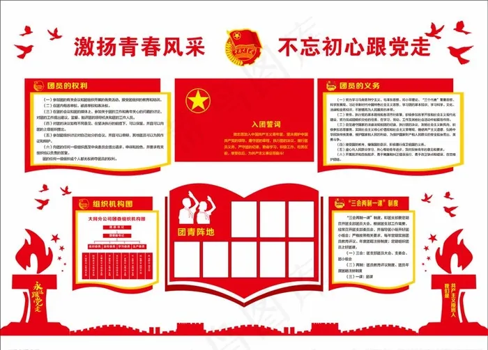 团委文化墙图片cdr矢量模版下载