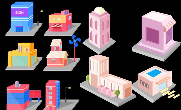 2.5D扁平风商业房子图片