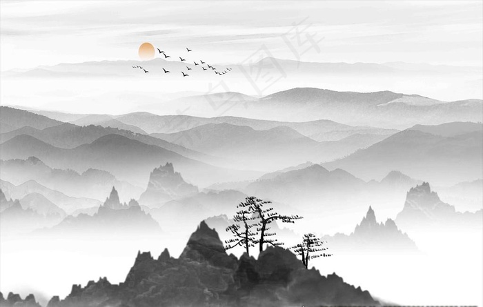 现代水墨画图片(7087X4724(DPI:300))psd模版下载