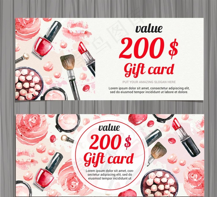 彩绘化妆品礼品卡矢量素材图片