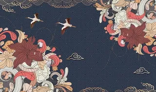 国潮  祥云 花 白鹤图片