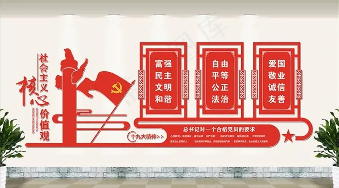 核心价值观 文化墙 十九大精神图片cdr矢量模版下载