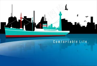 港口城市剪影图片