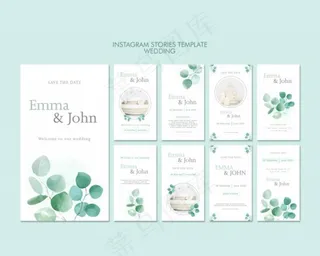 小清新水彩植物婚礼卡片图片