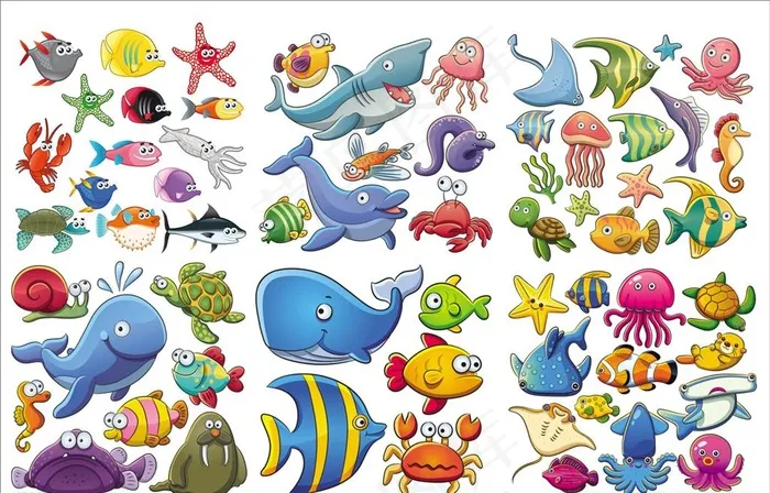 手绘卡通鱼图片eps,ai矢量模版下载