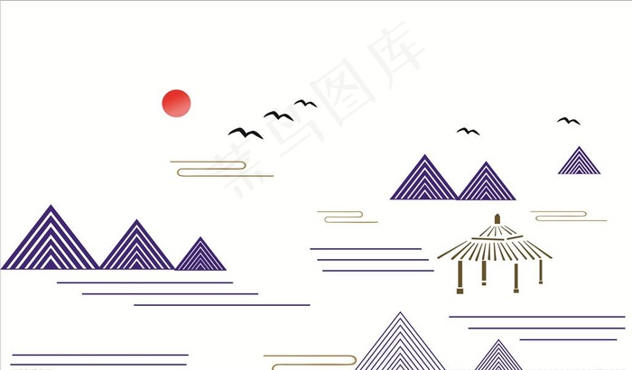 山水画图片cdr矢量模版下载