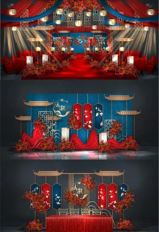 红蓝色新中式撞色婚礼效果图图片