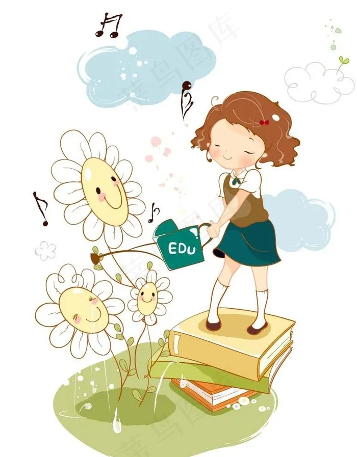 美女浇花素材图片eps,ai矢量模版下载