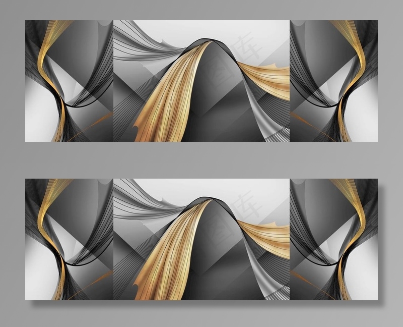 新中式黑白色渐变线条几何装饰画图片(9449X3543(DPI:150))psd模版下载