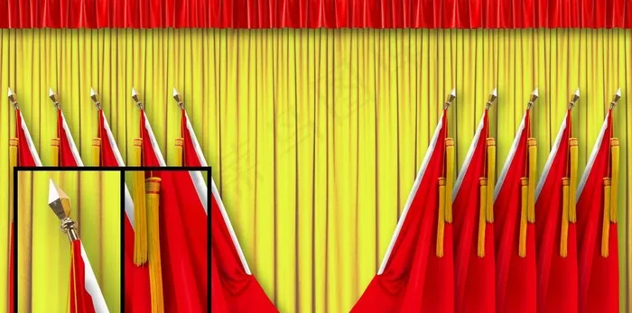 会议室礼堂旗布置图片(4096X2160(DPI:72))psd模版下载