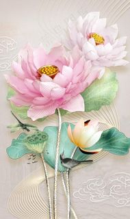 玄关荷花祥云3D背景墙图片