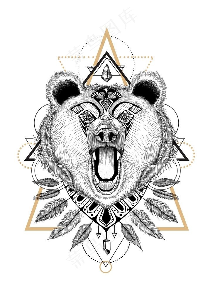 欧洲艺术羽翼动物图案熊几何图形图片