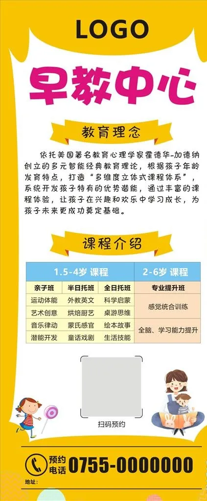 卡通教育培训早教展架图片cdr矢量模版下载