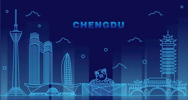 夜光城市成都地标建筑可商用插画图片