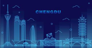 夜光城市成都地标建筑可商用插画图片