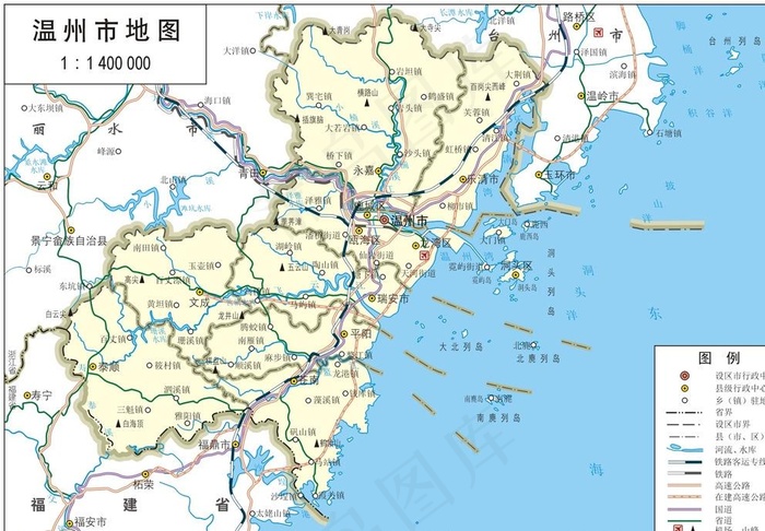 浙江省温州市标准地图32K图片eps,ai矢量模版下载
