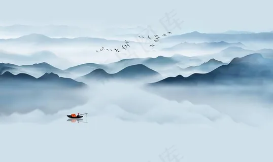 新中式意境抽象水墨山水图片