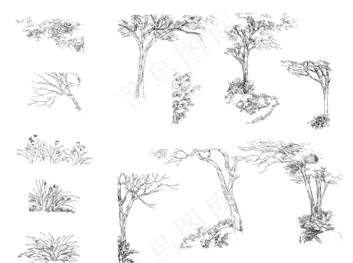 前景树手绘素材图片(9921X7706(DPI:300))psd模版下载