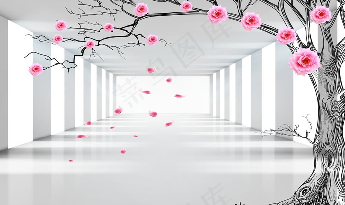 3D空间拓展浪漫玫瑰树电视背景图片(9071X5669(DPI:72))psd模版下载