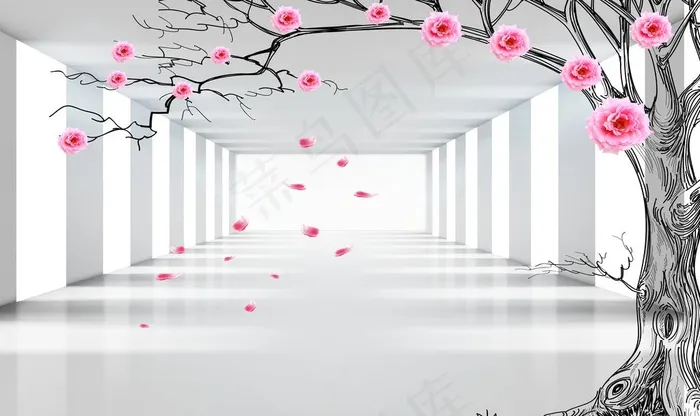 3D空间拓展浪漫玫瑰树电视背景图片(9071X5669(DPI:72))psd模版下载