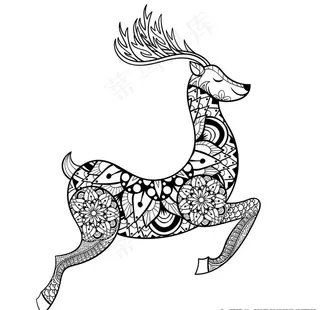 手绘线描黑白动物矢量图图片