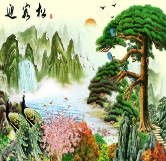 迎客松山水图片 迎客松山水图片