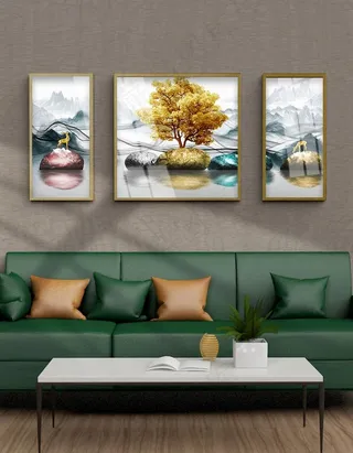 发财树现代鹅卵石石来运转装饰画图片