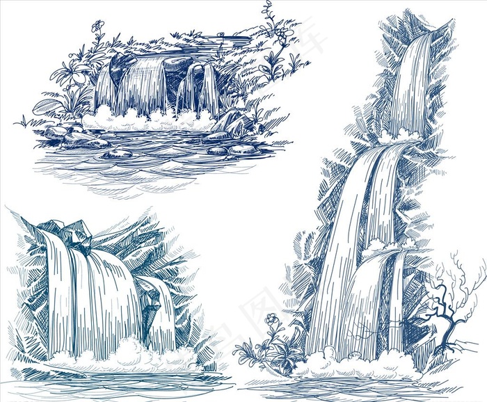 手绘瀑布图片ai矢量模版下载