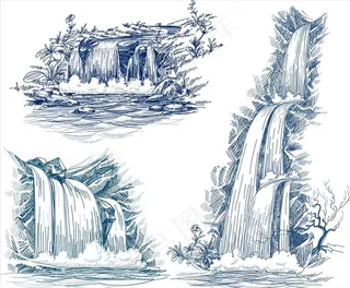 手绘瀑布图片