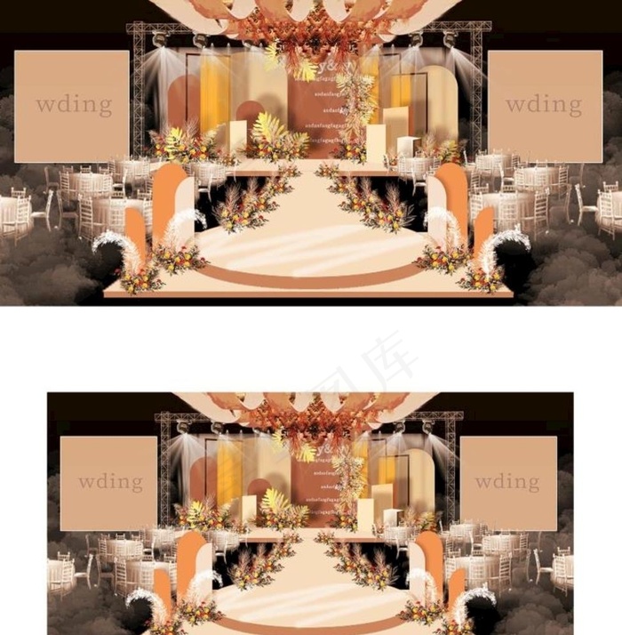 秋色系橘色婚礼迎宾区效果图设计图片