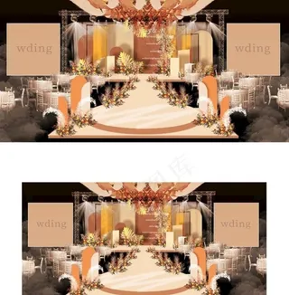 秋色系橘色婚礼迎宾区效果图设计图片