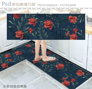欧式复古花卉植物长款地垫图片